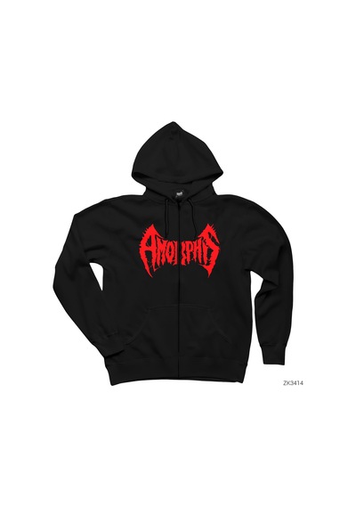 Amorphis Siyah Fermuarlı Kapşonlu Sweatshirt
