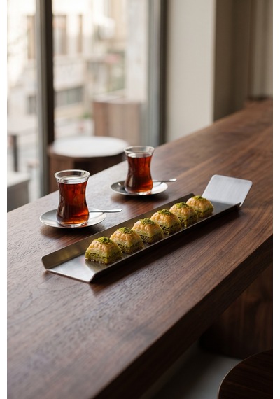 Dizör Linea Sunum Tepsisi Tek Levha 304 Paslanmaz Çelik, Fırçalı, Numaralı Gümüş