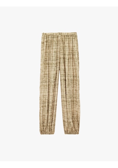 Koton Rahat Kesim Ekose Desenli Lastikli Paçalı Saten Ekoseli Pijama Altı Yeşil Desenli 7wlk50007mw