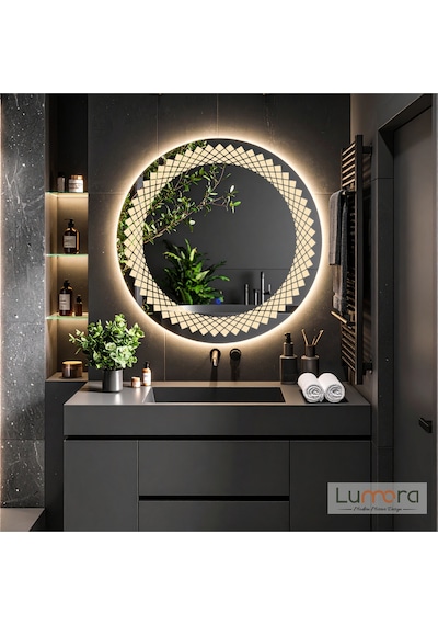Elyssara Günışığı Led'li Lazer Kumlamalı Lavabo & Banyo Aynası Dokunmatik Sensörlü