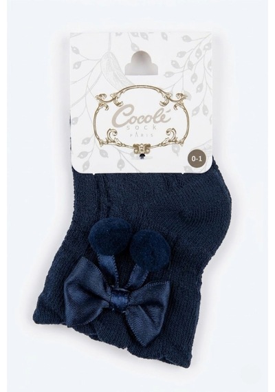 Cocole Socks Kız Çocuk Aksesuarlı Soket Çorabı Tekli Pamuklu Ponponlu Lacivert Desenli