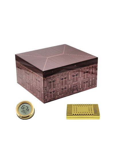 Lafuli Kahverengi Tek Katlı Desenli Humidor Puro Kutusu Rd09