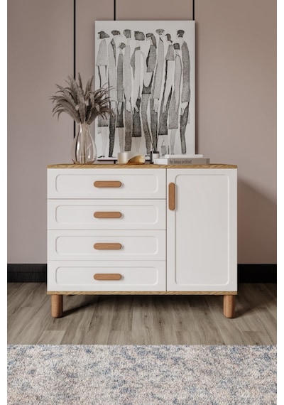 Flora Bohem Serisi 4 Çekmeceli 1 Kapaklı Şifonyer Modern Tasarım Mdf Mebran Kapak Aytaşı Ceviz 95x90 Ceviz - Ekru Flora Bohem Serisi 4 Çekmeceli 1 Kapaklı Şifonyer Modern Tasarım Mdf Mebran Kapak Aytaşı Ceviz 95x90 Ceviz - Ekru