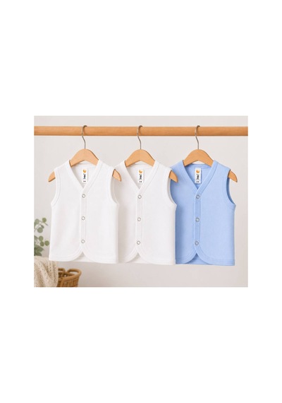 H&c Coolboy H&c %100 Pamuklu 3'lü Bebek Yeleği Çıtçıtlı Kolsuz İç Yelek Beyaz
