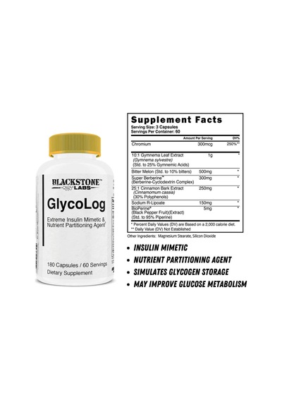 Blackstone Labs Glycolog 10:1 Gymnema Leaf , Super Berberine , Bitter Melon Blood Sugar 180 Caps