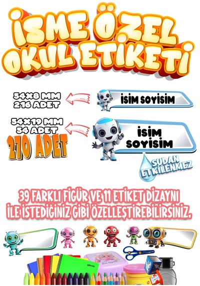 Okul Etiketi Kalem Defter Etiketi İsme Özel Etiket Set09