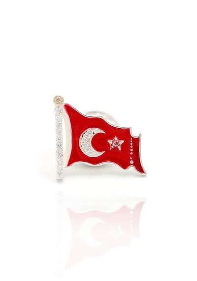 Ay Yıldızlı Bayrak Model 925 Ayar Gümüş Yaka İğnesi Rozet 201024608 Gümüş
