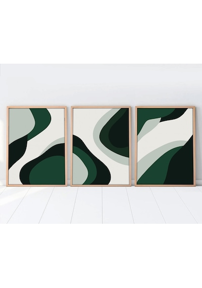Huhuli Ahşap Çerçeveli Minimalist 3 Lü Tablo
