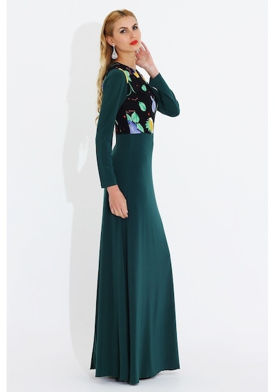 Nidya Moda Büyük Beden Elbise-4046Y Yeşil