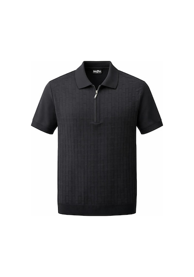 Plus Scorpion Erkek Polo Yaka Fermuarlı Triko Tişört Dokulu Slim Fit Siyah