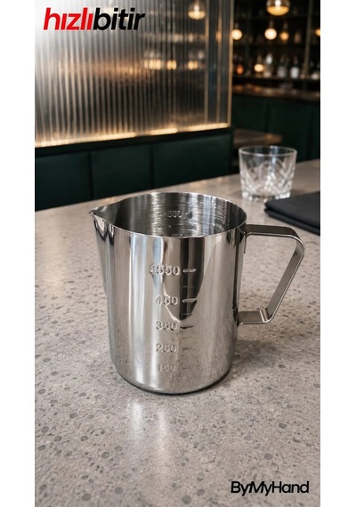 Bymyhand Premium Paslanmaz Çelik Ölçü Kabı Karıştırma Kabı Sütlük Süt Potu Barista Ölçü Kabı 550 Ml Çok Renkli