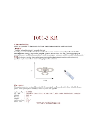 Eray Aydınlatma T001-3 Krom Kumandalı Led Avize Krom