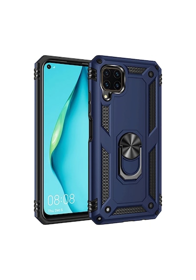 Huawei P40 Lite Kılıf Sert Silikon Yüzüklü Stand Özellikli Kapak