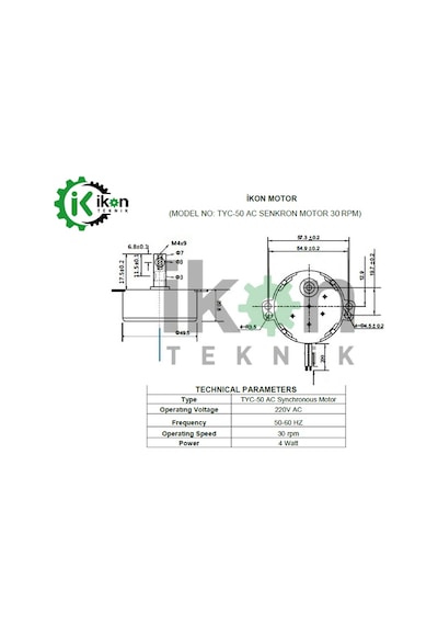İkon Teknik AC SENKRON MOTOR TYC 50 4 Watt 220 Volt 30 RPM ÇİFT YÖN [CW]/[CCW]