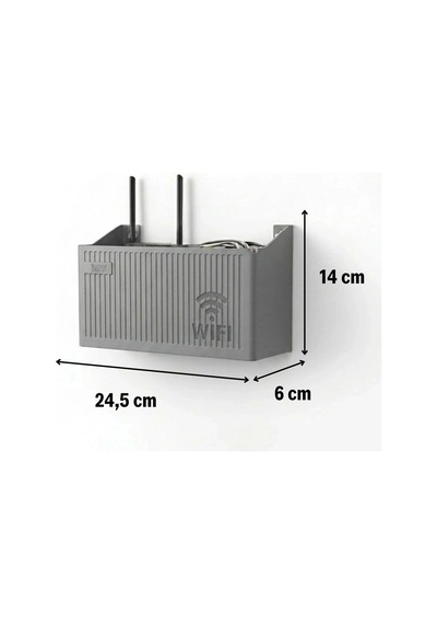 Duvar Tipi Wi-fi Modem Saklama Kutusu Gri Kablo Düzenleyici Router Raf Organizer 5468
