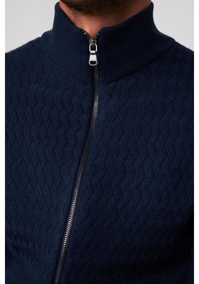 Tudors Slim Fit Desenli Dik Yaka Fermuarlı Lacivert Erkek Hırka-29571 Lacivert