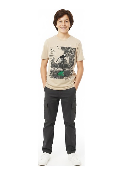Modanino Erkek Çocuk %100 Pamuk T-shirt-kaykay Baskılı-12-16 Yaş 12526 KREM