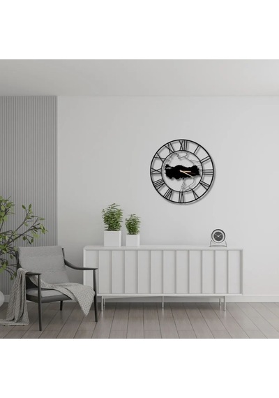 Metal Duvar Saati Türkiye Haritalı Dekoratif Saat Siyah-52 X 52