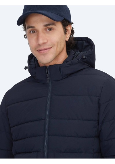 Kip Lacivert Regular Fit Kapüşonlu Casual Dokuma Mont