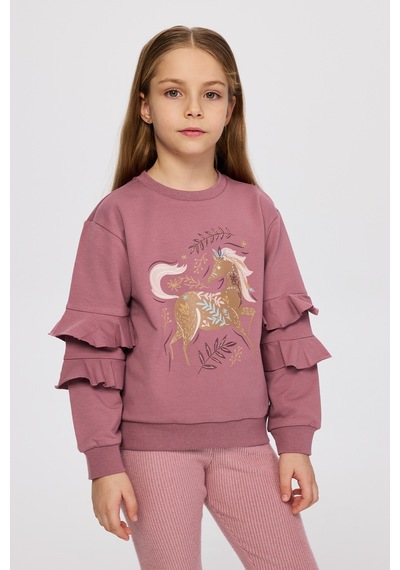 Panço Kız Çocuk Sweatshirt Ekru Mürdüm