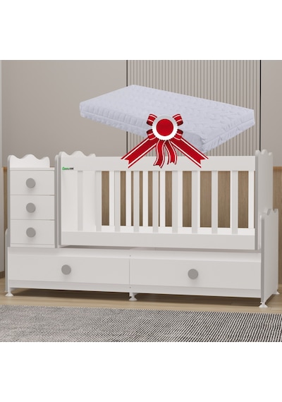 Garaj Home Melina Mdf Çıtalı Beşik + Yatak - Gri Beyaz