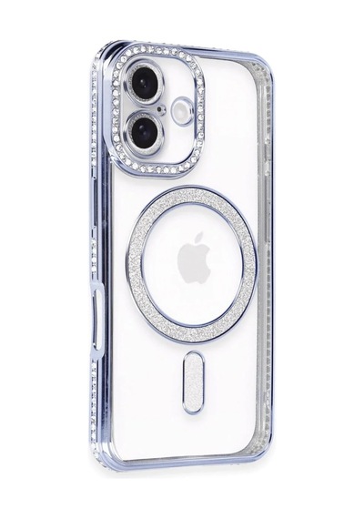 Apple İphone 16 Kılıf Joke Simli Magneticsafe Kılıf - Mavi