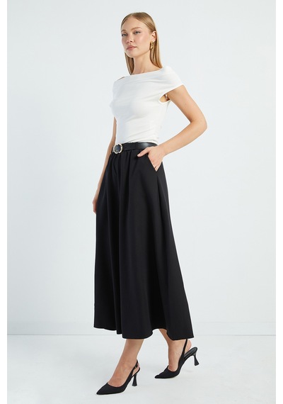 Fullamoda Beli Kemerli Maxi Boy Etek Siyah