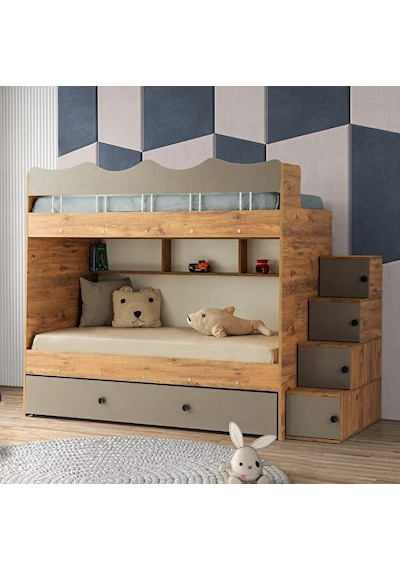 Grey Mdf Çelik Profilli Yavrulu Ranza Ac M2 90 X 190 Cm