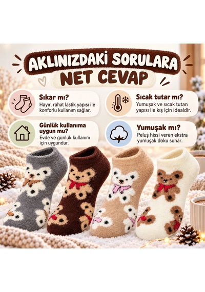 Womanandkids Wak Kadın Ayıcık Desenli Yumoş Patik Çorap 4'lü Set Peluş Yumuşak Sıcak Parfümlü Kışlık Rahat Çorap Çok Renkli Womanandkids Wak Kadın Ayıcık Desenli Yumoş Patik Çorap 4'lü Set Peluş Yumuşak Sıcak Parfümlü Kışlık Rahat Çorap Çok Renkli