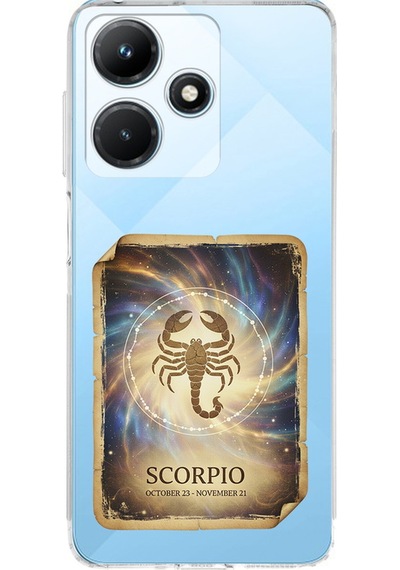 Infinix Hot 30i İle Uyumlu Burç Kartları Akrep Tasarımlı Şeffaf Silikon Kılıf Şeffaf
