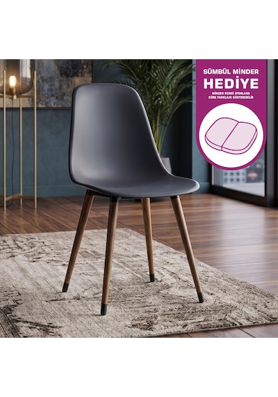 Vilinze Eames Kestane Ahşap Ayak Plastik Füme Sandalye Eames-beyaz Füme - Kestane