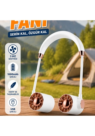 Katlanabilir Mini Boyun Fanı 1000mah Şarjlı 5 Kanatlı Turbo Rüzgar Taşınabilir Vantilatör