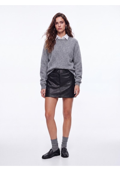 LTB Slim Fit Deri Görünümlü Mini Siyah Etek