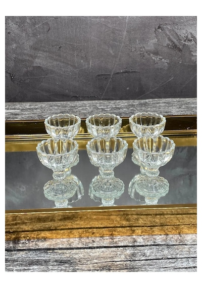 6 Lı Ayaklı Mini Kristal Cam Lüks Lokumluk Kahve Yanı Kase