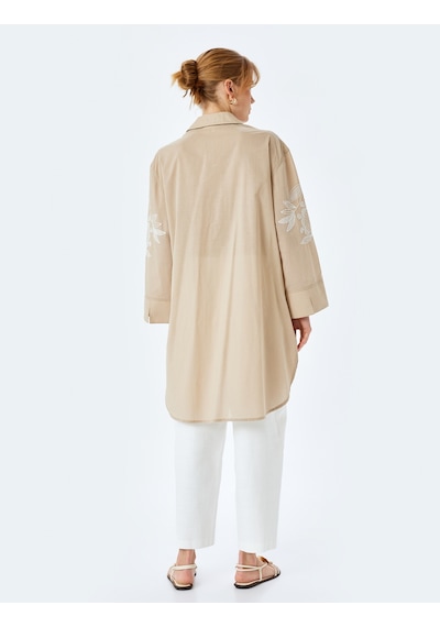 Koton Pamuklu Floral İşleme Detaylı Gömlek Yaka Uzun Oversize Tunik Kahverengi Desenli 5sak60009ew Kahverengi Desenli Koton Pamuklu Floral İşleme Detaylı Gömlek Yaka Uzun Oversize Tunik Kahverengi Desenli 5sak60009ew Kahverengi Desenli