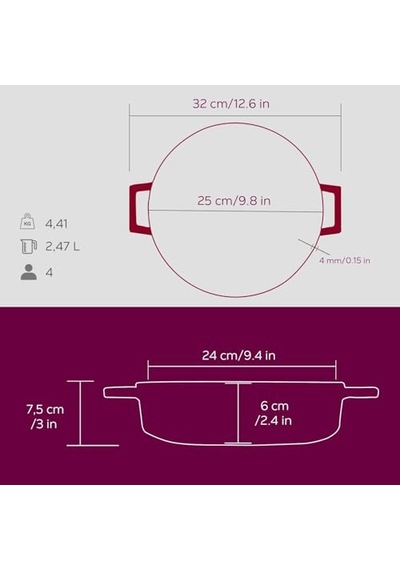 Metal Premium Serisi - Döküm Çok Amaçlı Tencere, Yuvarlak, 24 Cm, Majolik Mor Diğer