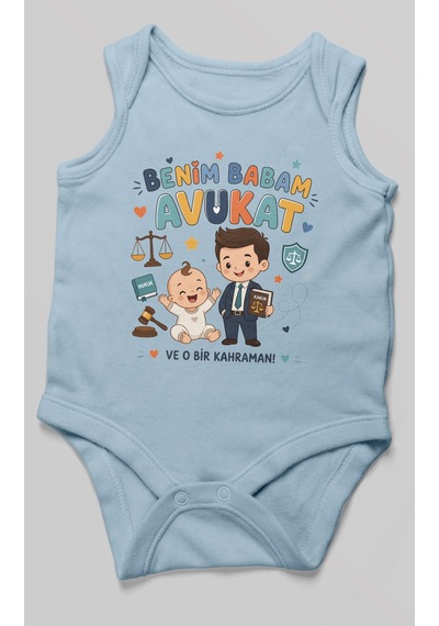 Morivokids Benim Babam Avukat Sıfır Kol Bebek Zıbını %100 Pamuk Bebe Mavisi