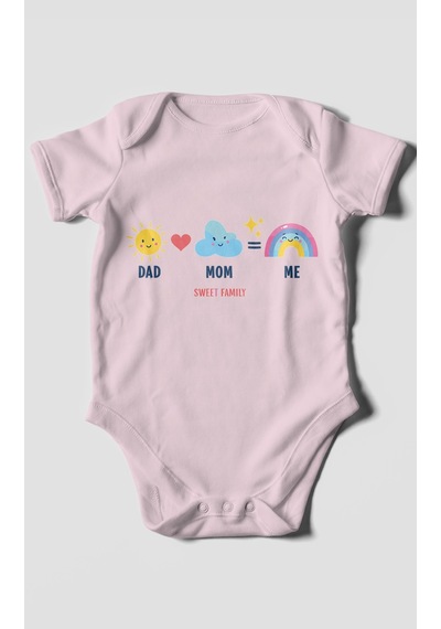 Morivokids Dad Mom Me Sweet Family Kısa Kollu Bebek Body %100 Pamuk Bebe Pembe