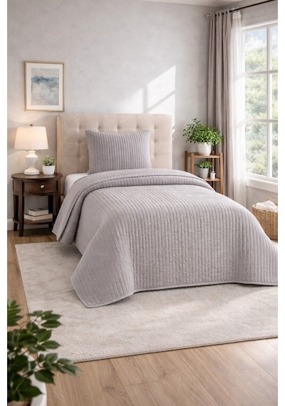 Muk's Modern Line Premium 2 Parça Battaniye Seti Özel Çantalı 150x220 Cm Yastık Kılıfı 50x70 Cm 1 Adet Gri