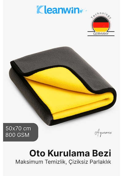 Aquamax Mikrofiber Bez, 800 Gsm Oto Kurulama Havlusu, 50x70 Cm Araç Yıkama Ve Cam Temizlik Bezi