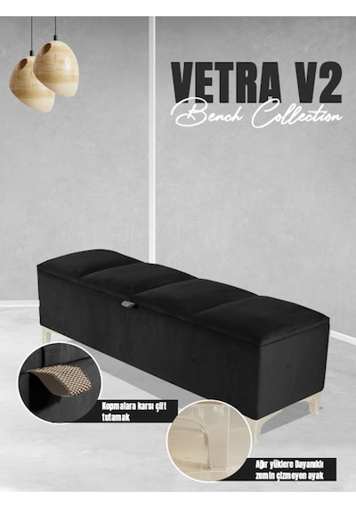 Vetra V2 Sandıklı Puf  Antrasit Dilimli Model Sandıklı Bench Puf - Sandıklı Yatak Ucu Bankı