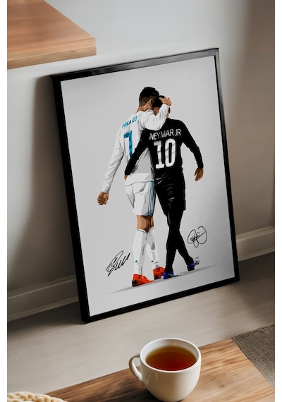 Ronaldo Neyman Siyah Ahşap Çerçeveli Poster, Dekoratif Futbol Duvar Tablosu
