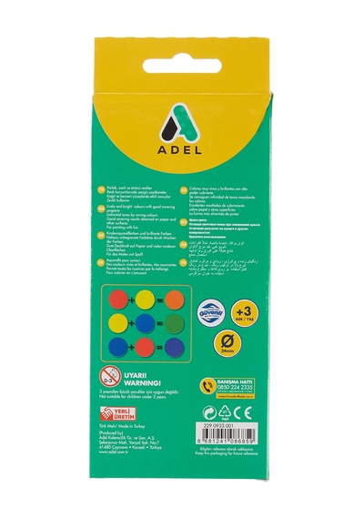 Adel Suluboya, 12 Renk, 24 Mm Tablet, Canlı Ve Parlak Renkler, Fırça İçerir 0