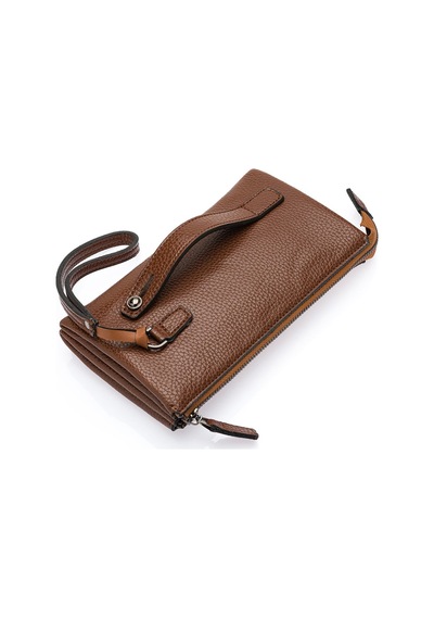 Westpolo Vegan Deri Şık Ve Fonksiyonel Bilek Tutamaçlı Unisex El Çantası - 5019 Taba