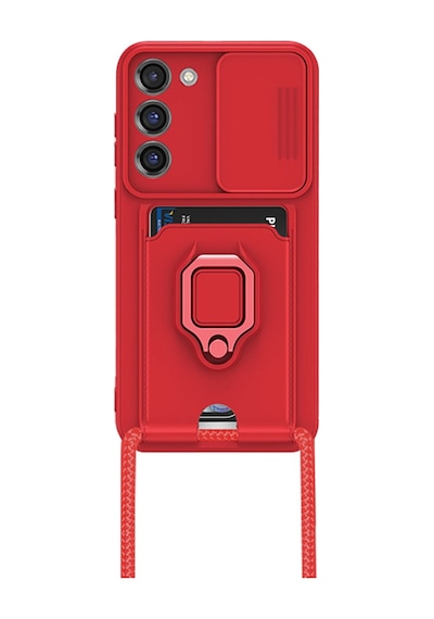 Samsung Galaxy Uyumlu S24 Plus Kılıf Zuma Kartvizitli Yüzüklü Silikon - Kırmızı Bz8683140664350