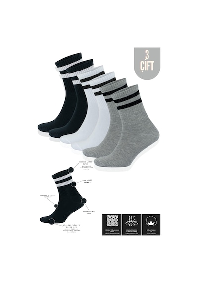 Kral Socks Erkek Kadın 12 Çift Çizgili Kolej Tenis Çorabı Pamuklu Terletmez Çorap Asorti