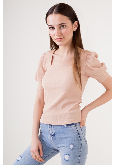 Hiccup Bdart Slim Fit Kare Yaka Bluz Kunduz Kahverengisi