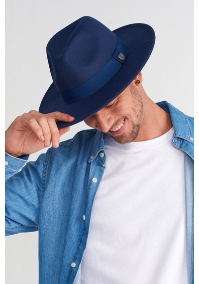 Külah Erkek Ayarlanabilir Lacivert Fedora Şapka - Lacivert