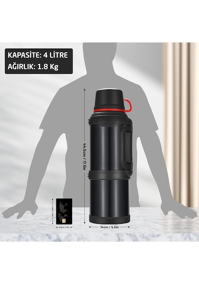 6271 Travel Pot Çelik Termos 4 Litre - Siyah Siyah