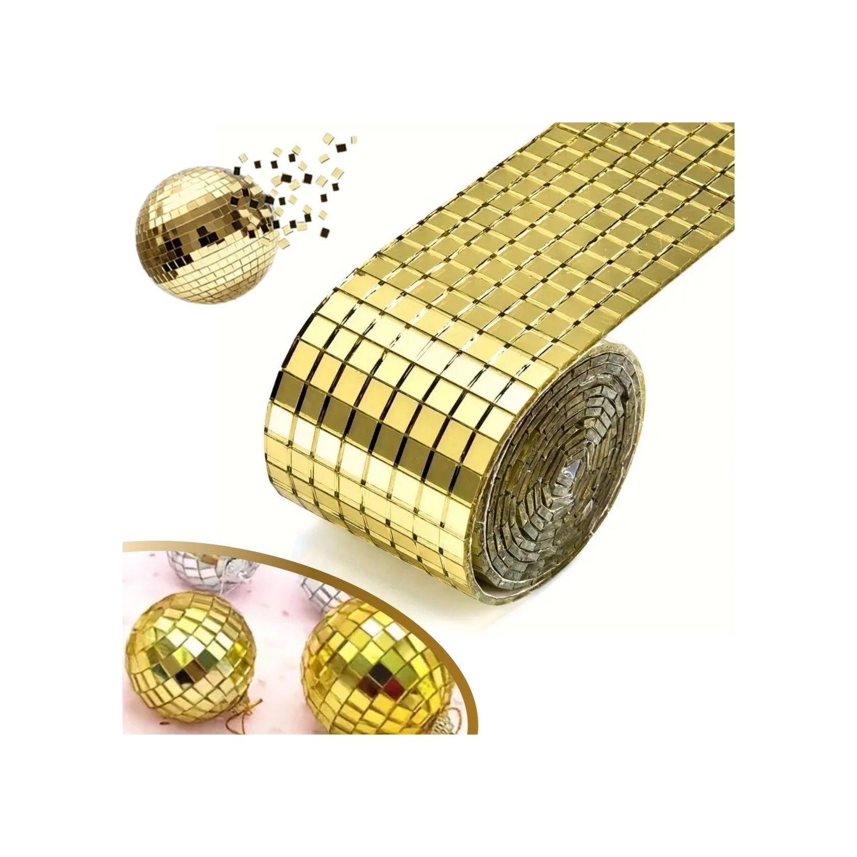 River World 1 Metre'lik Ve 4 Cm Genişliğinde Aynalı Mozaik Taş Dekorlu Gold Renk Dekor Bandı